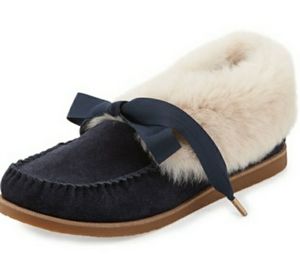 Tory Burch-Aberdeen Fur Lined Slippers/Navy, Size 8, EUC